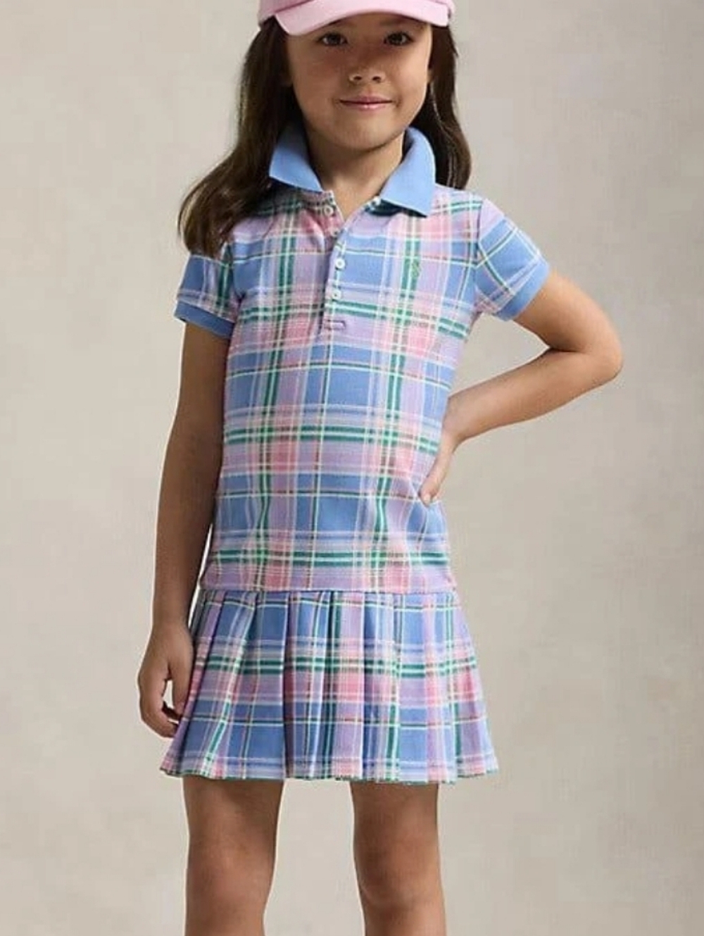 Ralph Lauren Girls Plaid Polo Dress in Blue and Pink